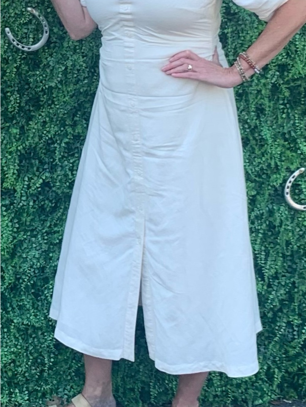 LOFT Cream Button-Front Midi Maxi Dress